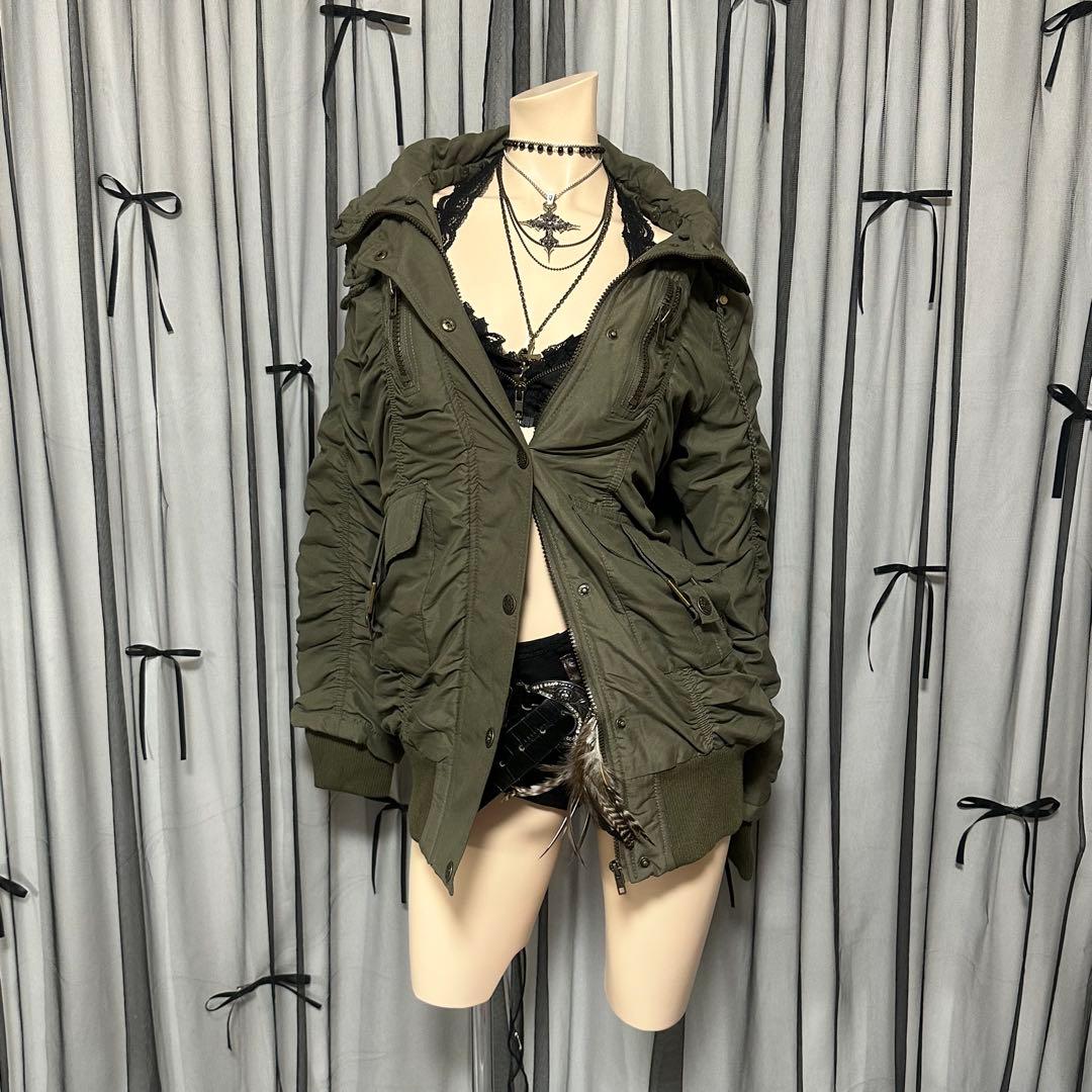 平成ギャル y2k フード　ファー付きミニタリーモッズコート　フェアリーグランジ