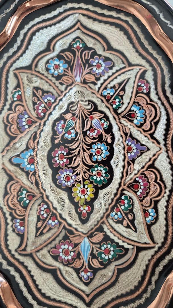 トルコ製 アンティークトレー オリエンタル模様 銅製