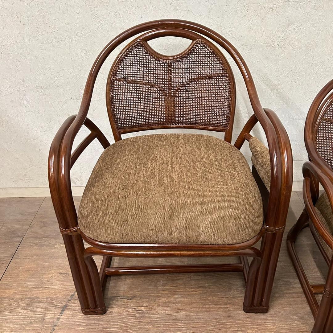 夫婦座椅子　1対　アジアンテイスト　籐　ラタン　イス　チェアー　2脚セット
