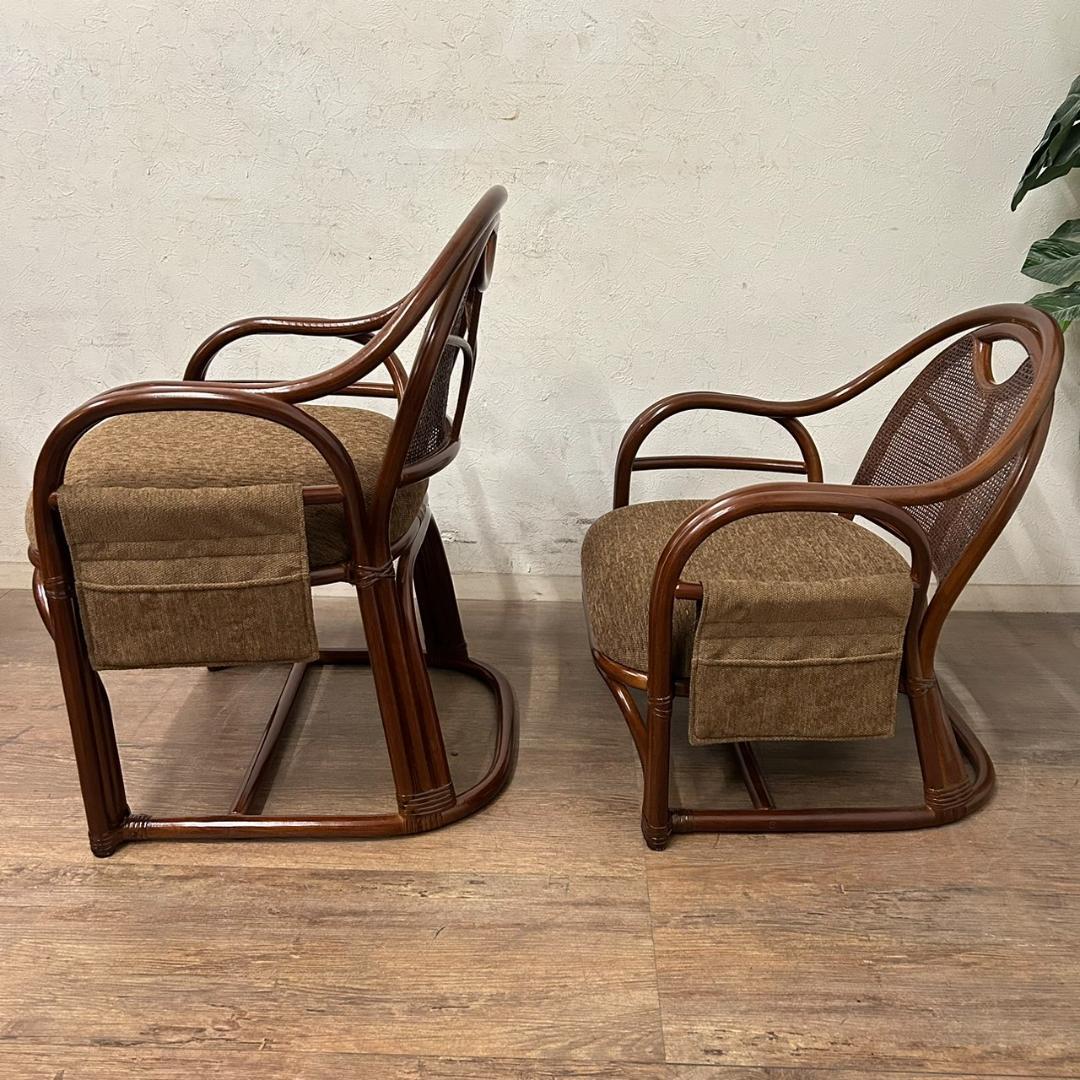 夫婦座椅子　1対　アジアンテイスト　籐　ラタン　イス　チェアー　2脚セット