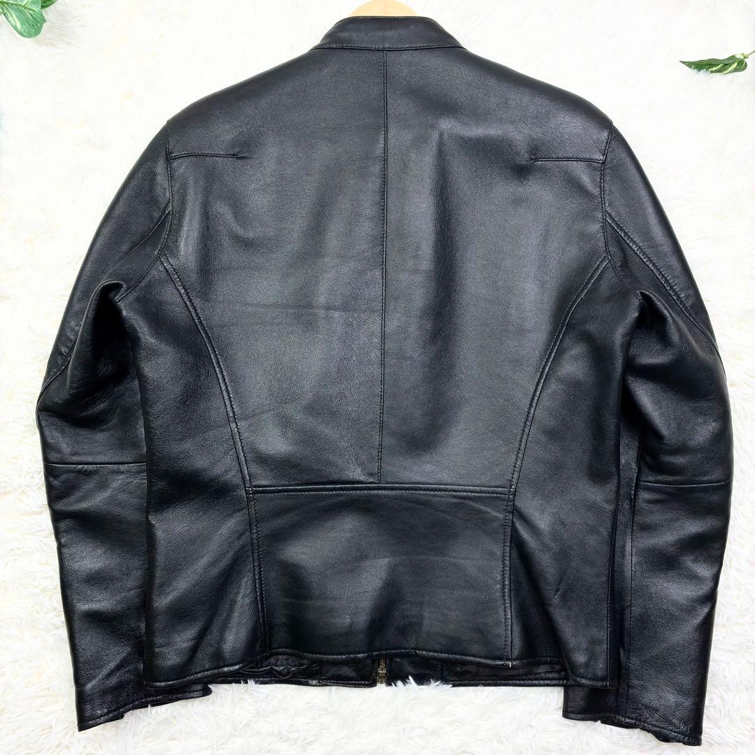 美品　リコリス　ラムレザー　シングルライダース　レザージャケット　3L　ブラック