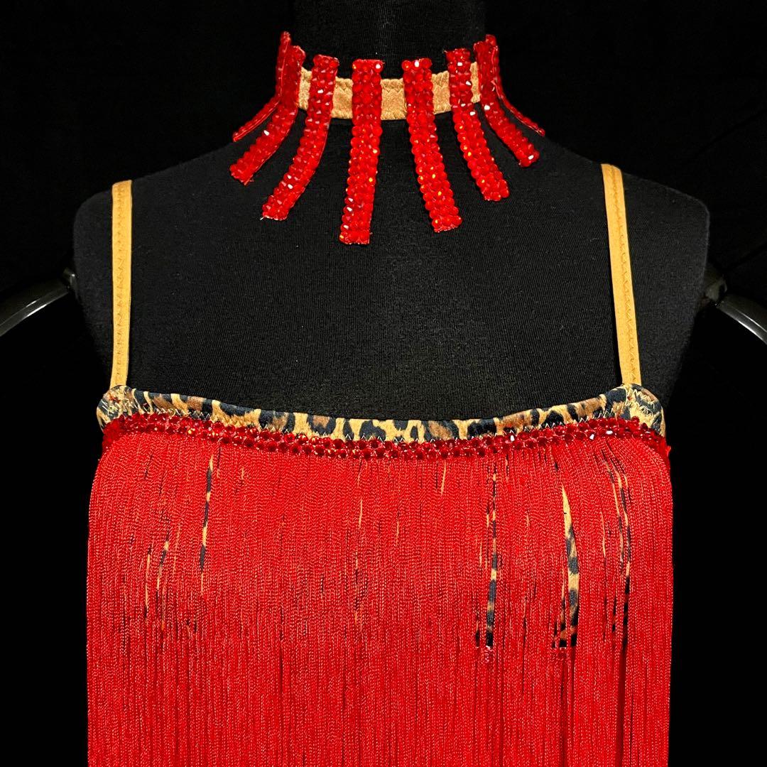 社交ダンス★ラテン フリンジドレス★レッド&アニマル柄★サイズS〜M★美品