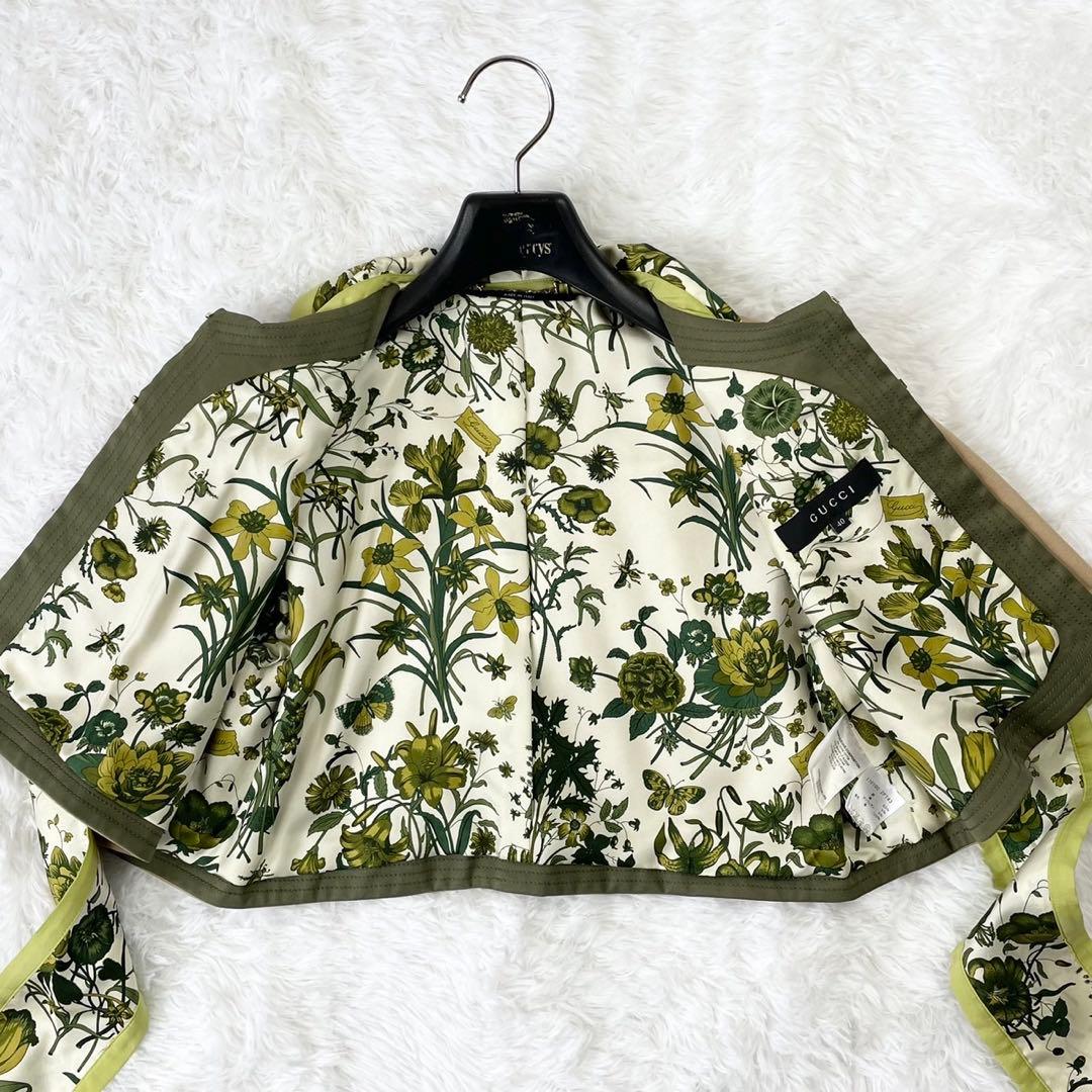 GUCCI ショートポンチョ シルク混 リボンタイ ボタニカル ベージュ 40
