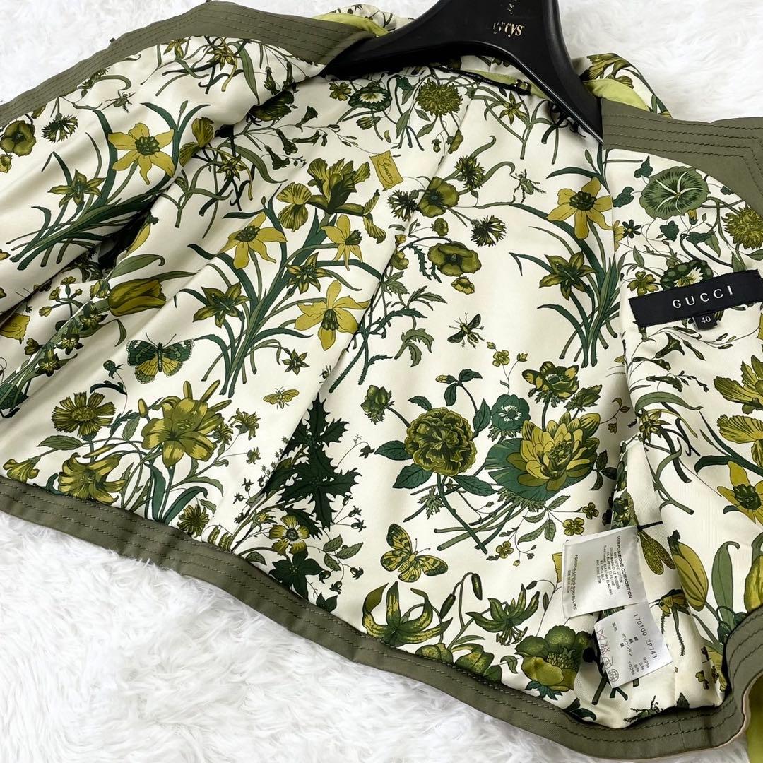 GUCCI ショートポンチョ シルク混 リボンタイ ボタニカル ベージュ 40