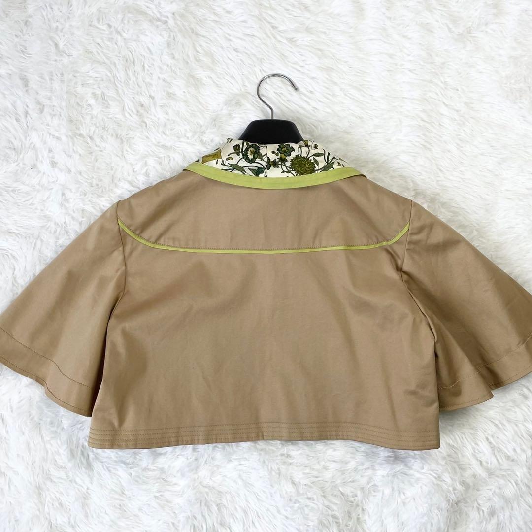 GUCCI ショートポンチョ シルク混 リボンタイ ボタニカル ベージュ 40