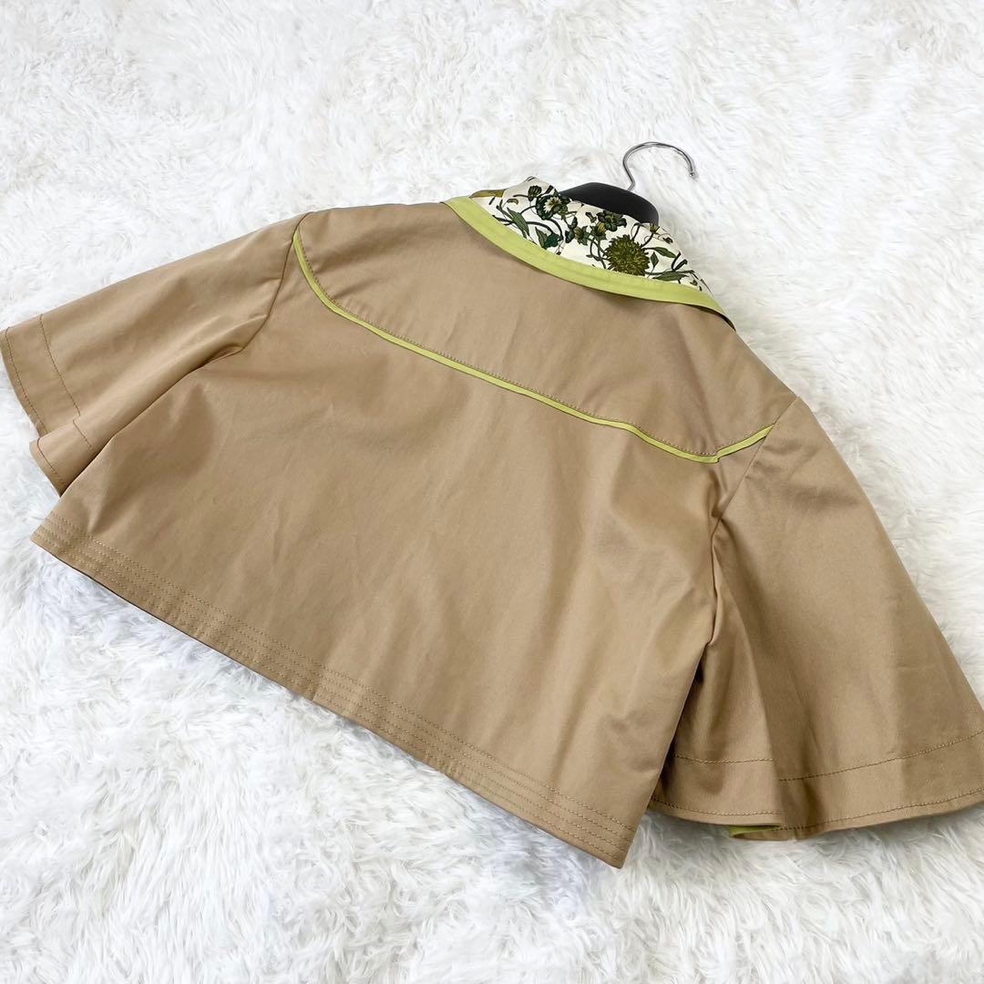 GUCCI ショートポンチョ シルク混 リボンタイ ボタニカル ベージュ 40