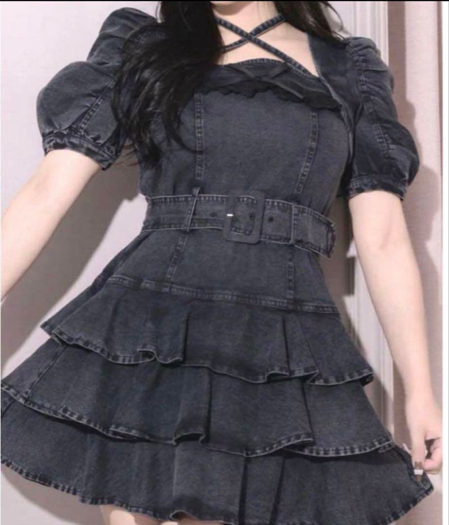 pium ピウム ティアードフリルミニワンピース デニム デニムワンピ 量産型