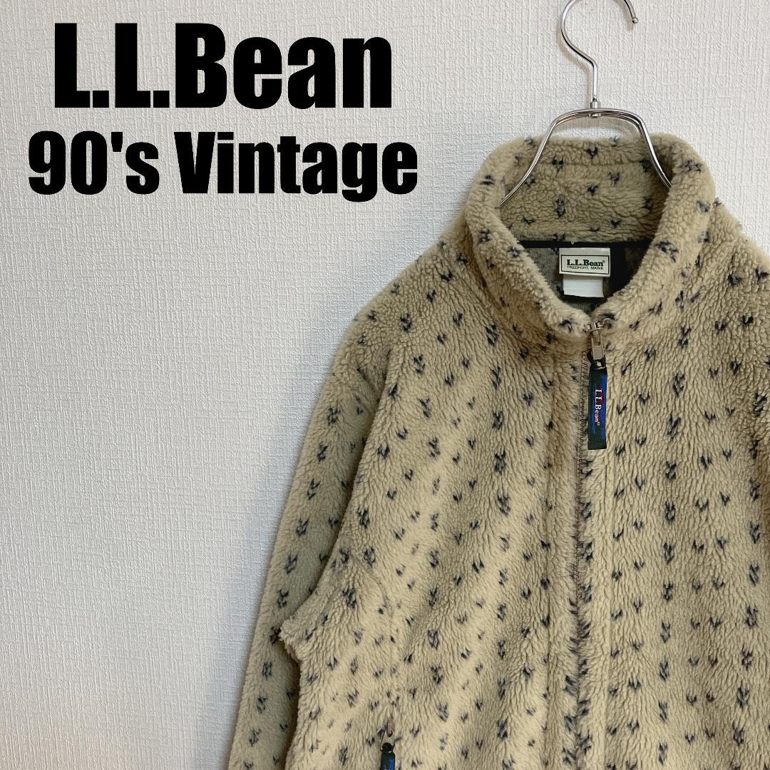 90sエルエルビーンバーズアイニット柄フリースボアジャケットL.L.Bean