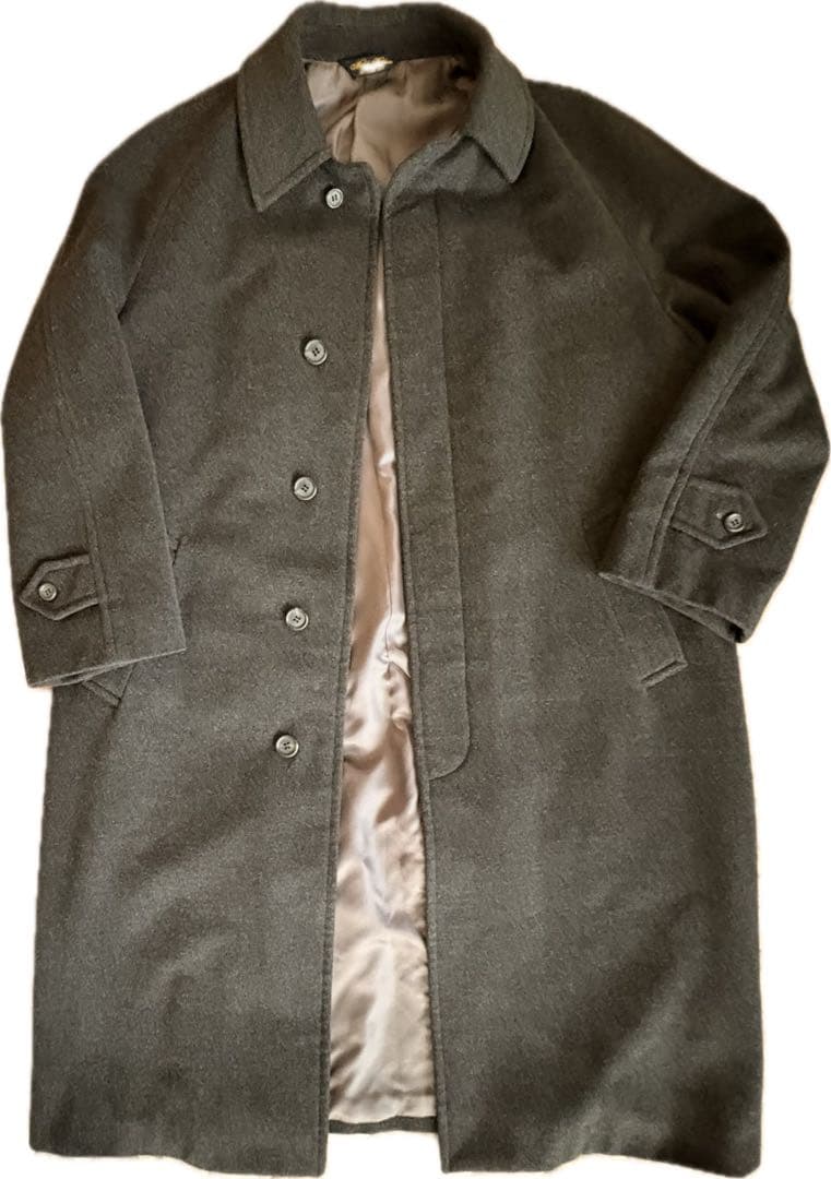 カシミヤ混 ブルックスブラザーズ ステンカラーコート チャコールグレー XL