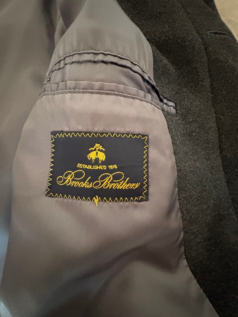 カシミヤ混 ブルックスブラザーズ ステンカラーコート チャコールグレー XL