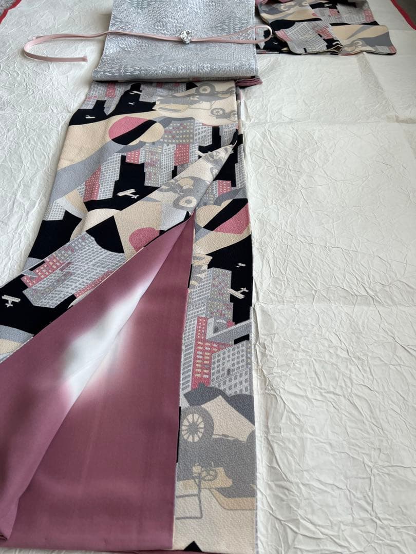 ふりふ 紫織庵コラボ　着物　「あいらぶニューヨーク」　正絹 大正友禅