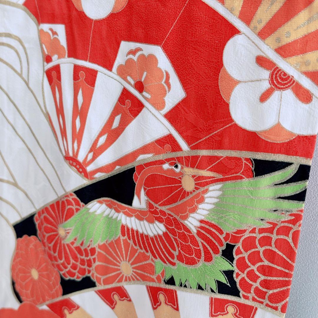 フルセット　七五三　7歳女の子　源氏車　鶴　金糸　金プリント　黒袋帯　菊7071