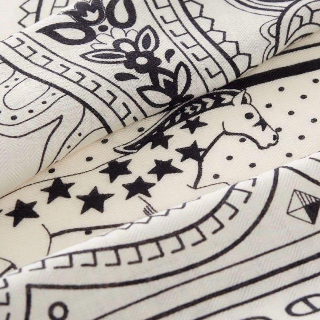 新品　エルメス カシシル 140シュヴァルドゥクールバンダナ 白黒