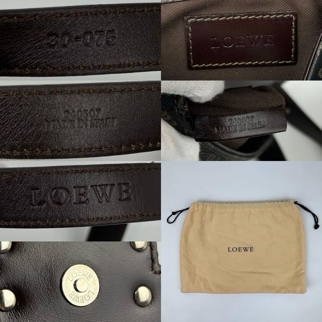 【美品】ロエベ　ウエストバッグ　リピートアナグラム　総柄　PVC　レザー　茶　紺