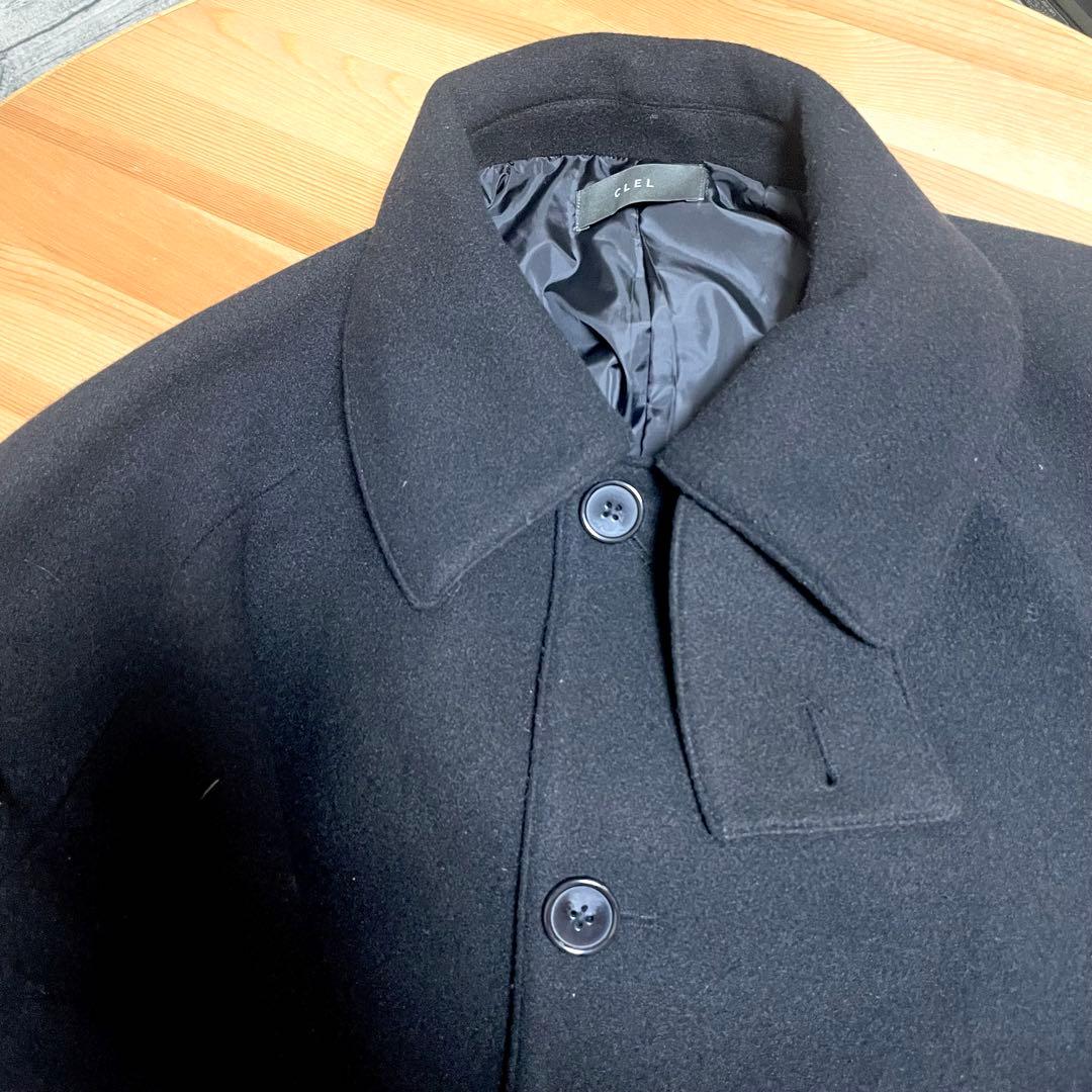 【美品】CLEL(クレイル)テックメルトンルーズステンカラーコート/ブラック/M