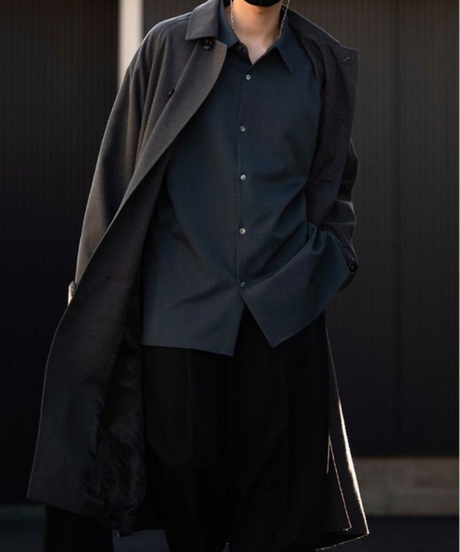 【美品】CLEL(クレイル)テックメルトンルーズステンカラーコート/ブラック/M