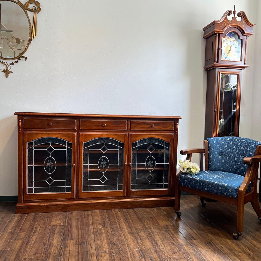 k838r111 三越家具 ブルージュ サイドボード ステンドグラス オーク材