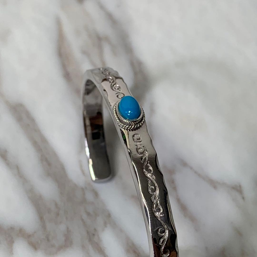 極美品 SAAD バングル シルバー925 ターコイズ 刻印 たたき 30g