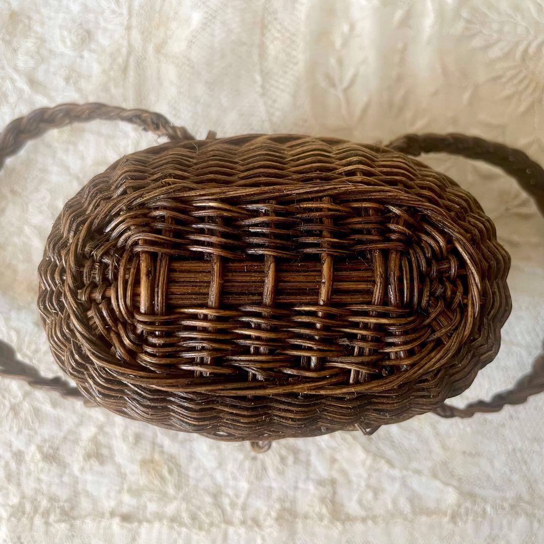 ドールパニエ　焦茶色　フランスアンティーク 人形用 ミニ プチ カゴ 籠 かご