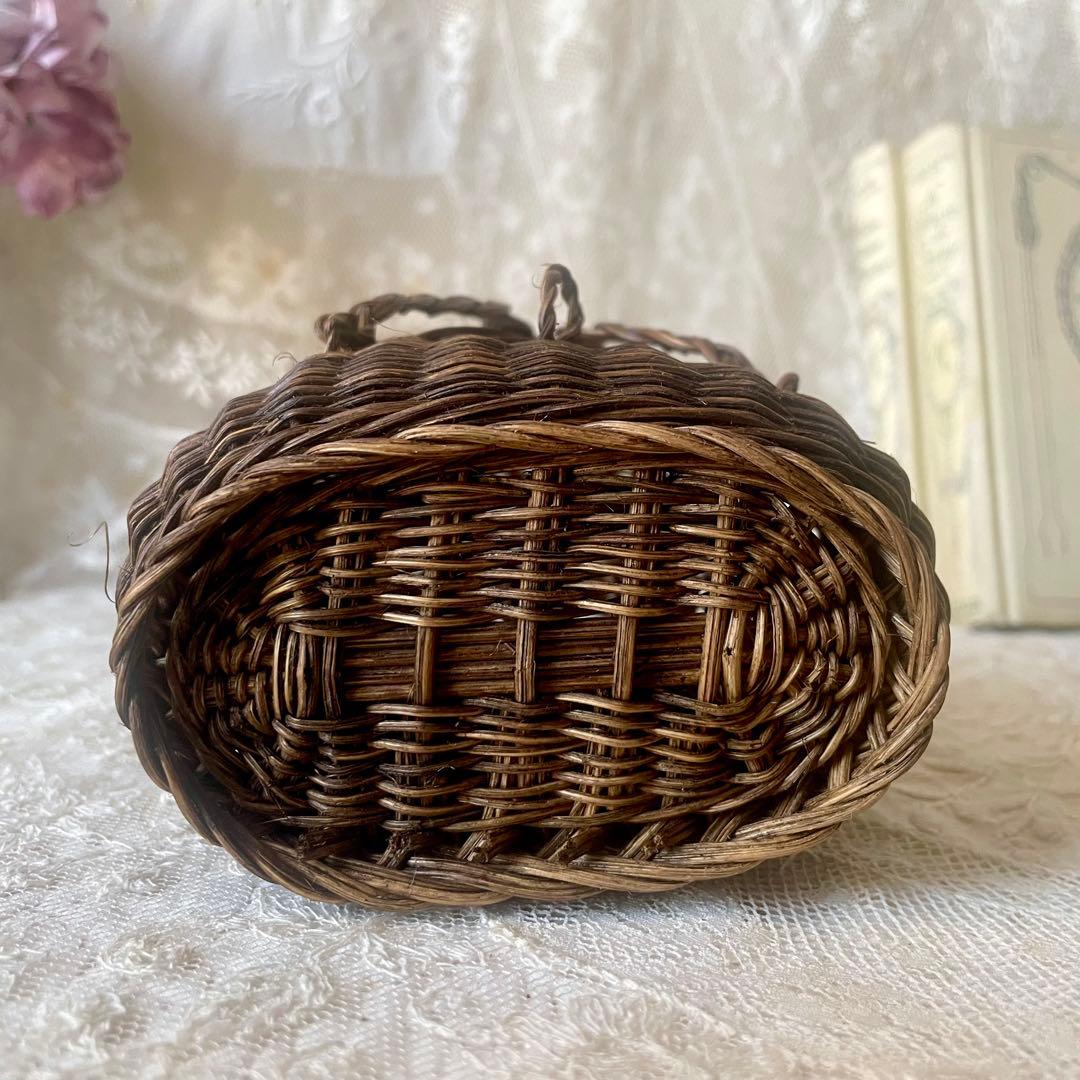 ドールパニエ　焦茶色　フランスアンティーク 人形用 ミニ プチ カゴ 籠 かご