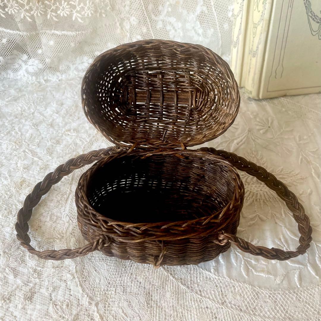 ドールパニエ　焦茶色　フランスアンティーク 人形用 ミニ プチ カゴ 籠 かご