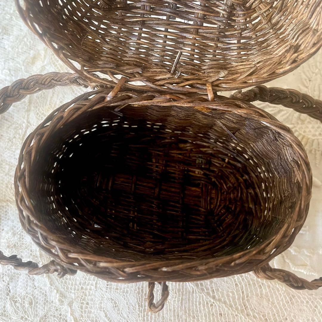 ドールパニエ　焦茶色　フランスアンティーク 人形用 ミニ プチ カゴ 籠 かご