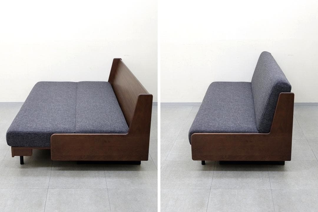 美品 モーブル リテリー ペース ごろ寝ソファ オーク材 ソファベッド 3人掛け