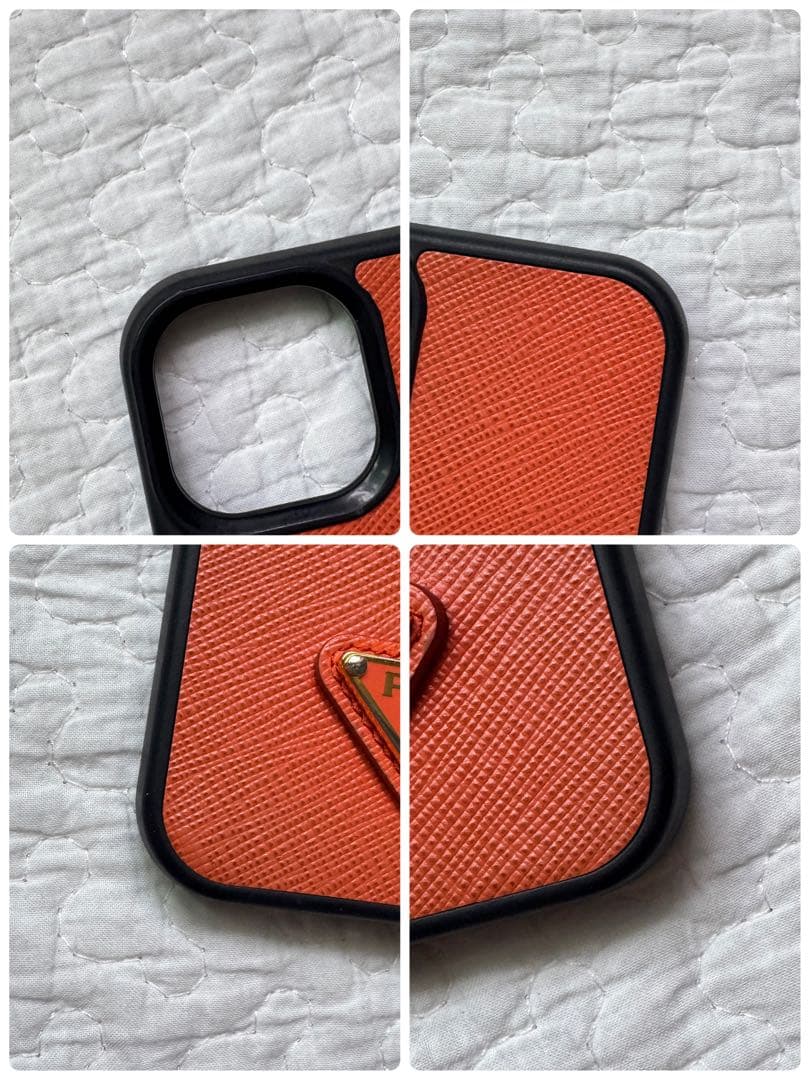 美品✨プラダ 三角ロゴプレート サフィアーノ iPhone13ケース オレンジ