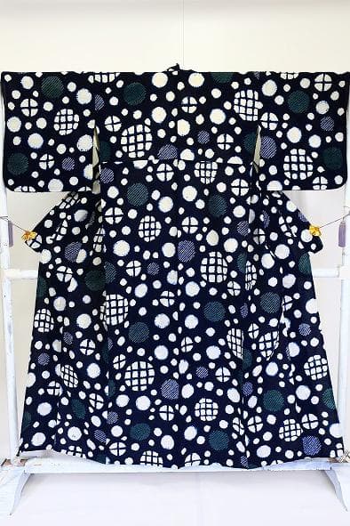 ★専用★浴衣 有松絞り バチ衿 濃紺色 丸文 身丈151cm 裄丈64cm