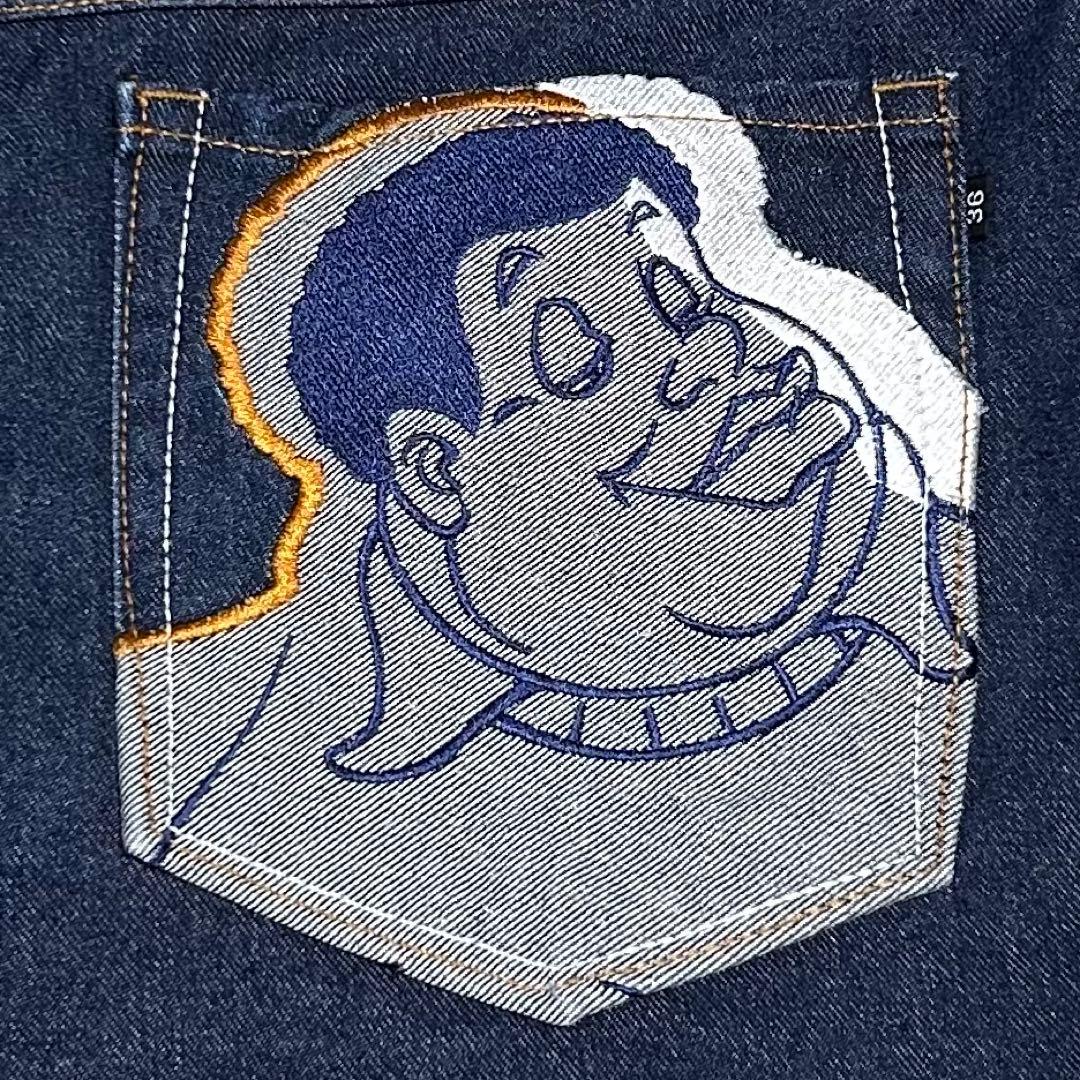 プラチナムフブデニムパンツF110ダブルニーw36FUBU刺繍ロゴb系Y2K古着