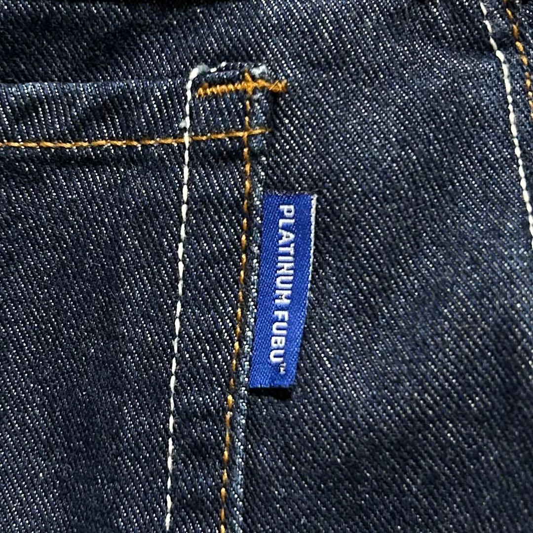 プラチナムフブデニムパンツF110ダブルニーw36FUBU刺繍ロゴb系Y2K古着