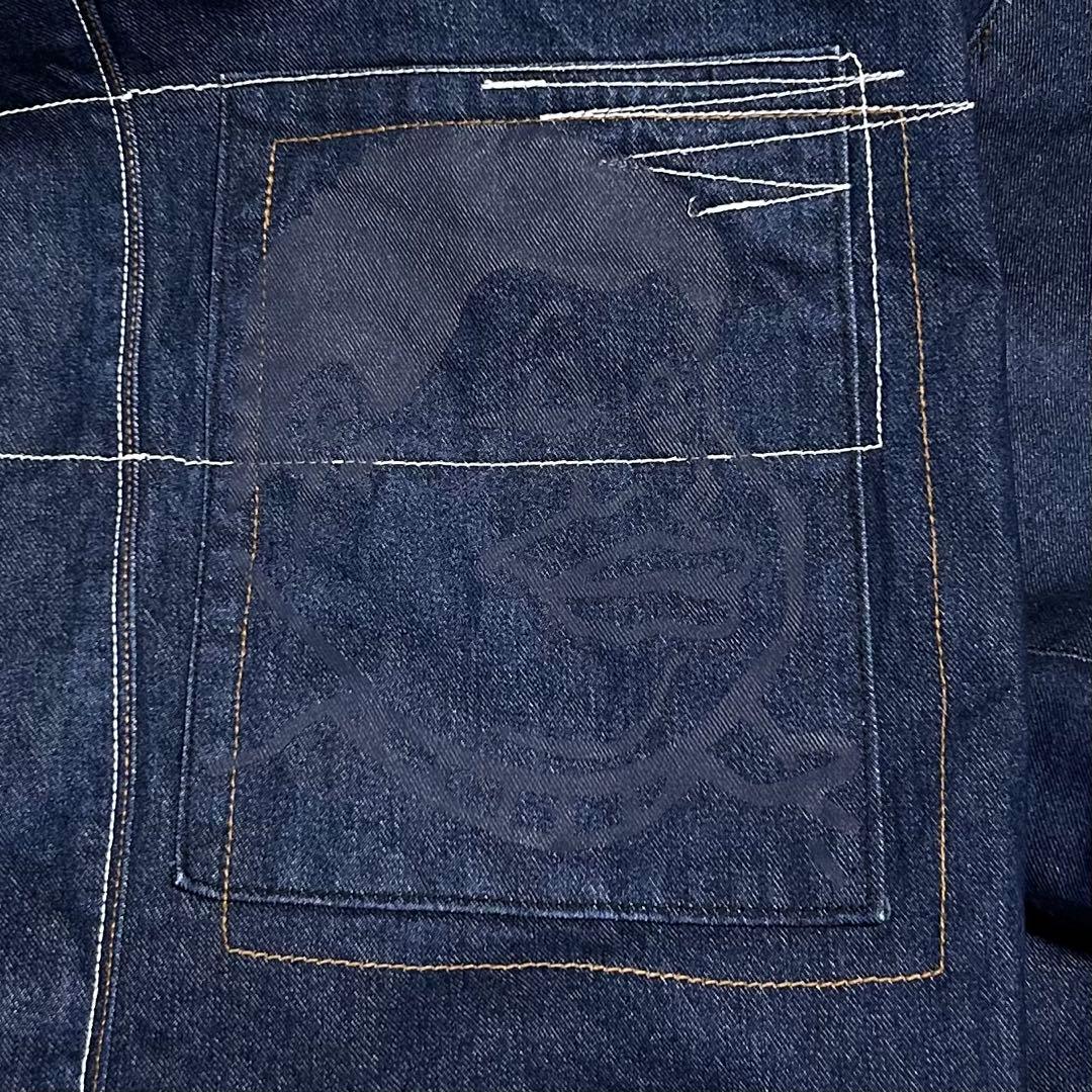 プラチナムフブデニムパンツF110ダブルニーw36FUBU刺繍ロゴb系Y2K古着