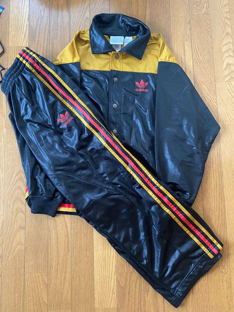 【貴重】90s adidas ジャージ セット光沢　極太　ブラック