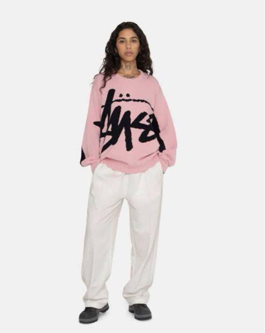 最終価格】STUSSY stock sweater L ピンク ニット - メルカリ
