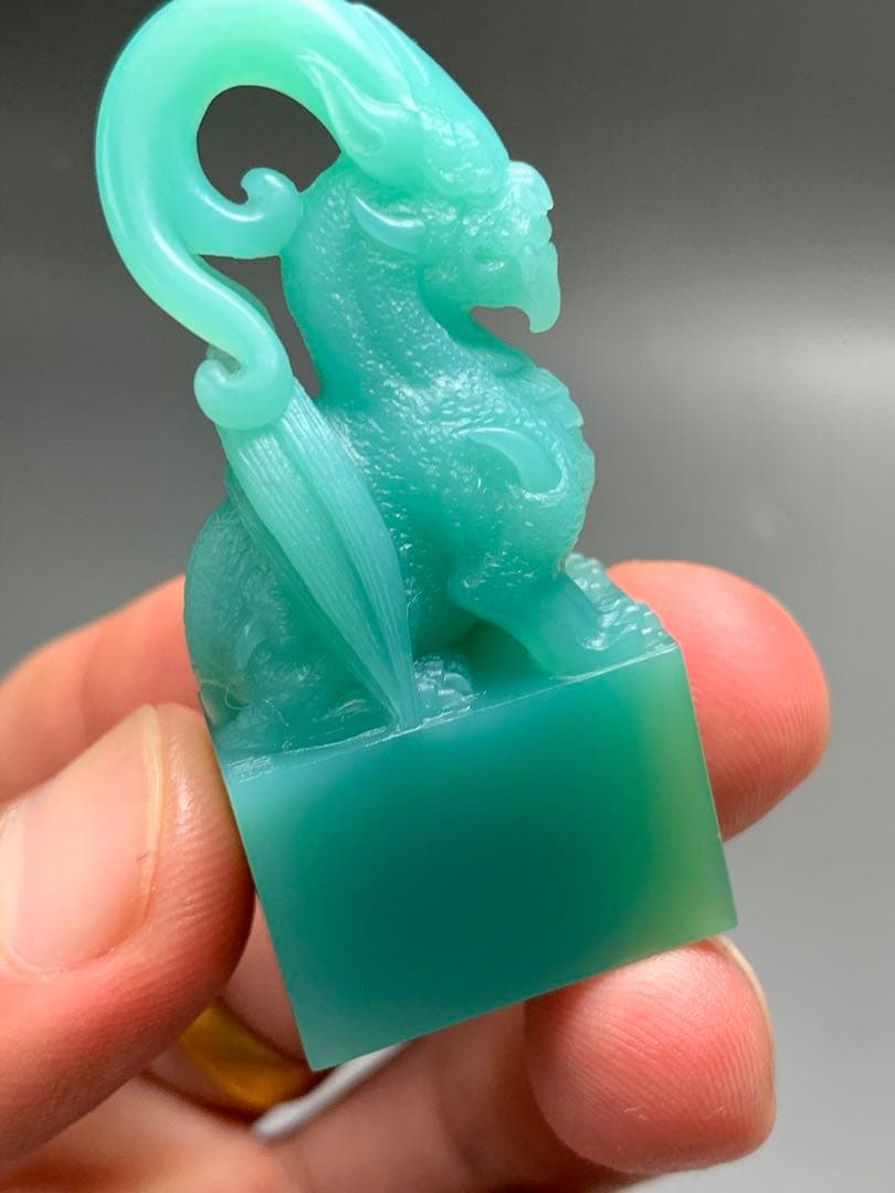 貔貅彫刻 古獣 雅安緑 四川 高級印材 印石 篆刻 台座