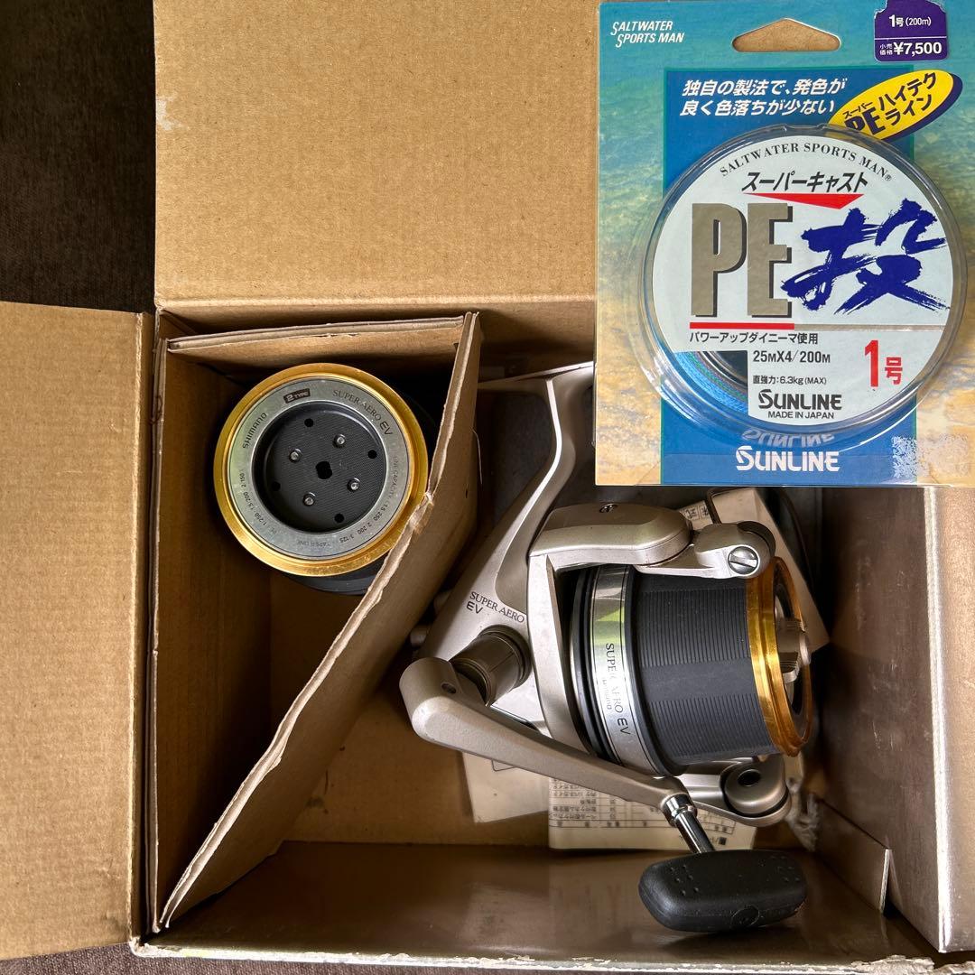 シマノスーパーエアロEV［未使用品］ サンラインPE1号-200m付