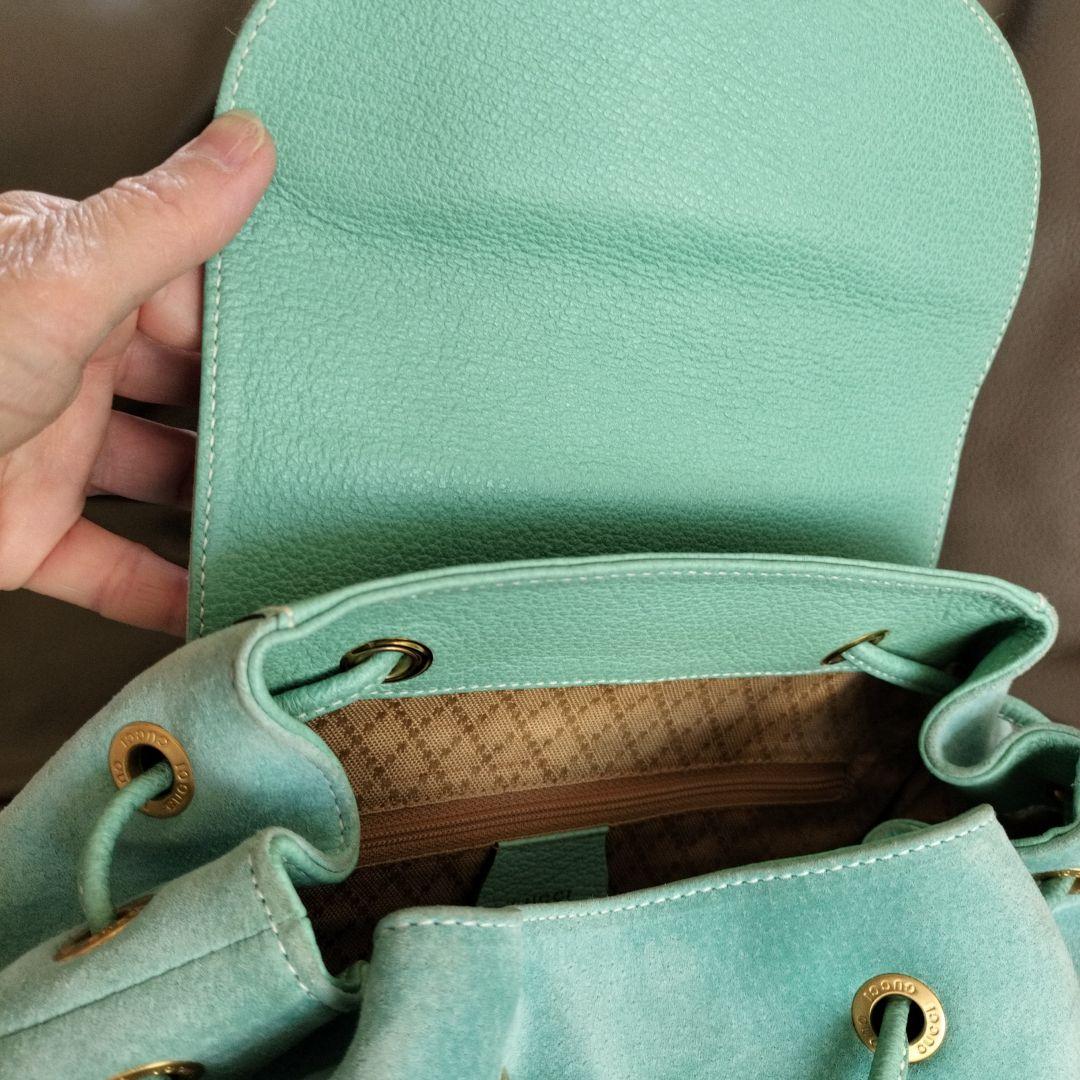 美品　GUCCI　 レザー　バンブーハンドル付きリュック　水色　ビンテージ　希少
