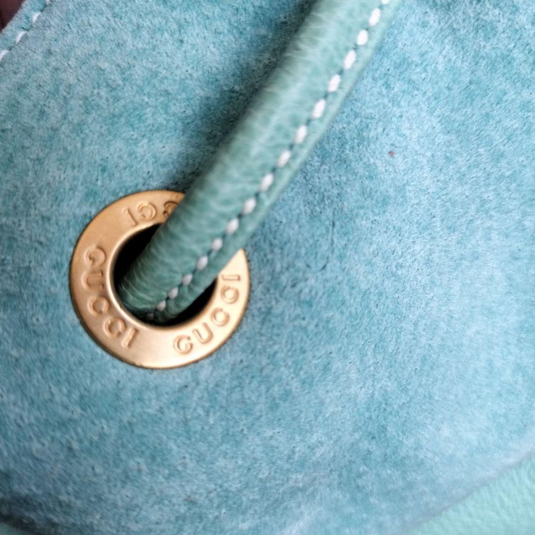 美品　GUCCI　 レザー　バンブーハンドル付きリュック　水色　ビンテージ　希少