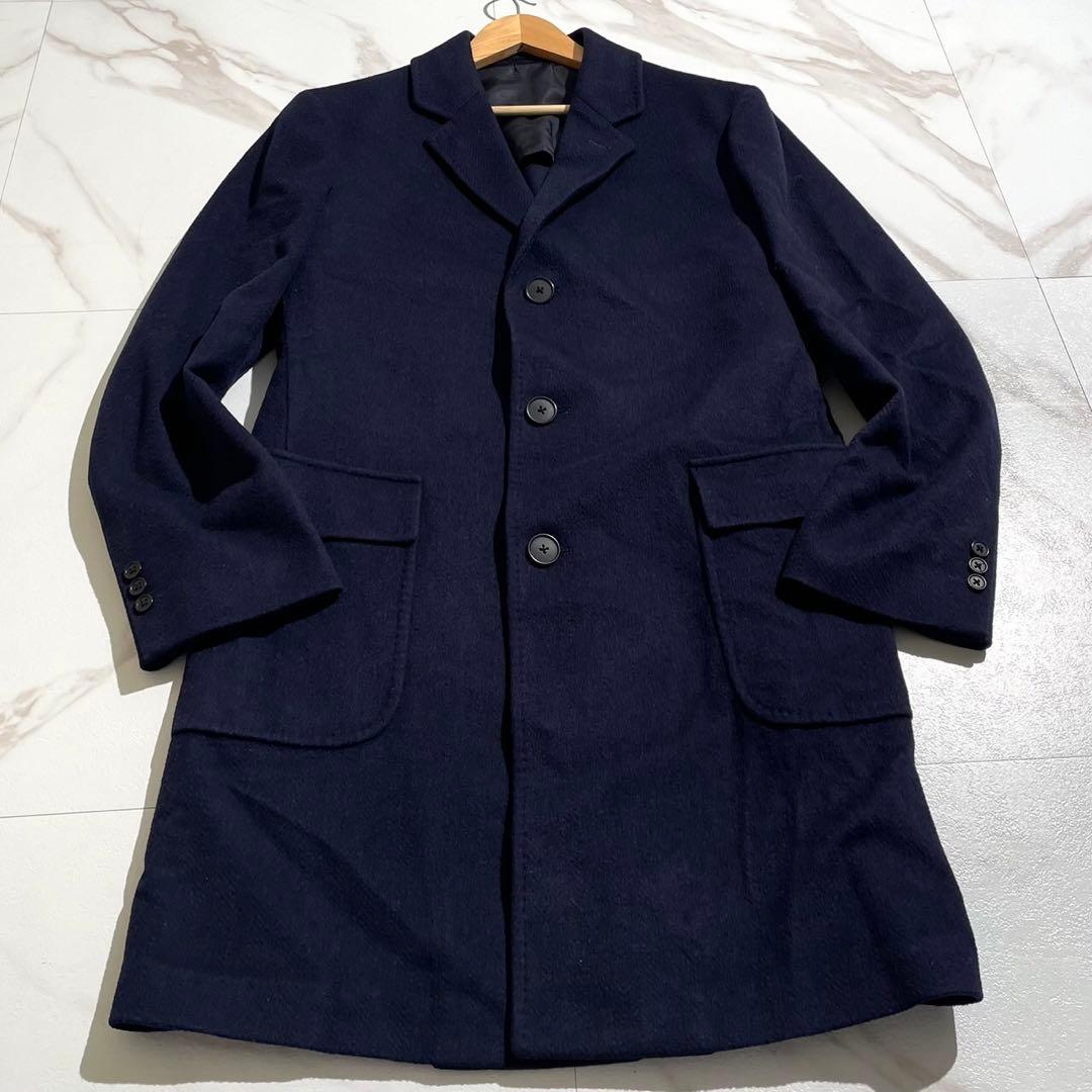 【美品✨】鎌倉シャツ チェスターコート カシミヤ混 ネイビー L相当