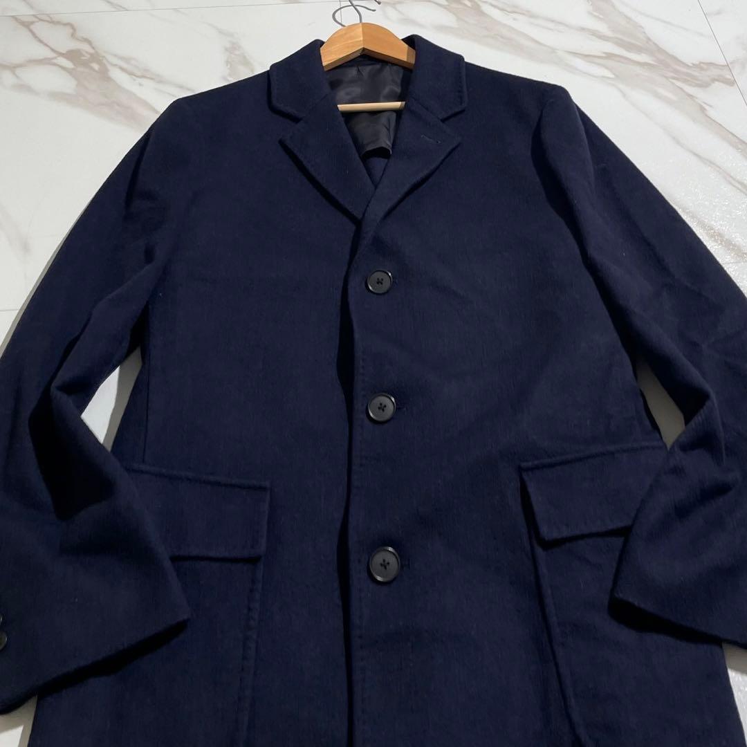 【美品✨】鎌倉シャツ チェスターコート カシミヤ混 ネイビー L相当
