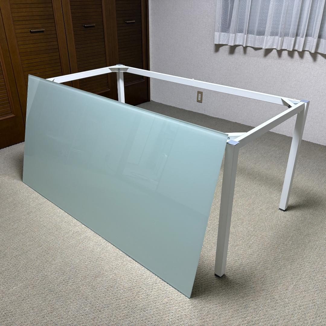 ガラス天板テーブル 150cm幅 奥行75cm ホワイト リビングテーブル