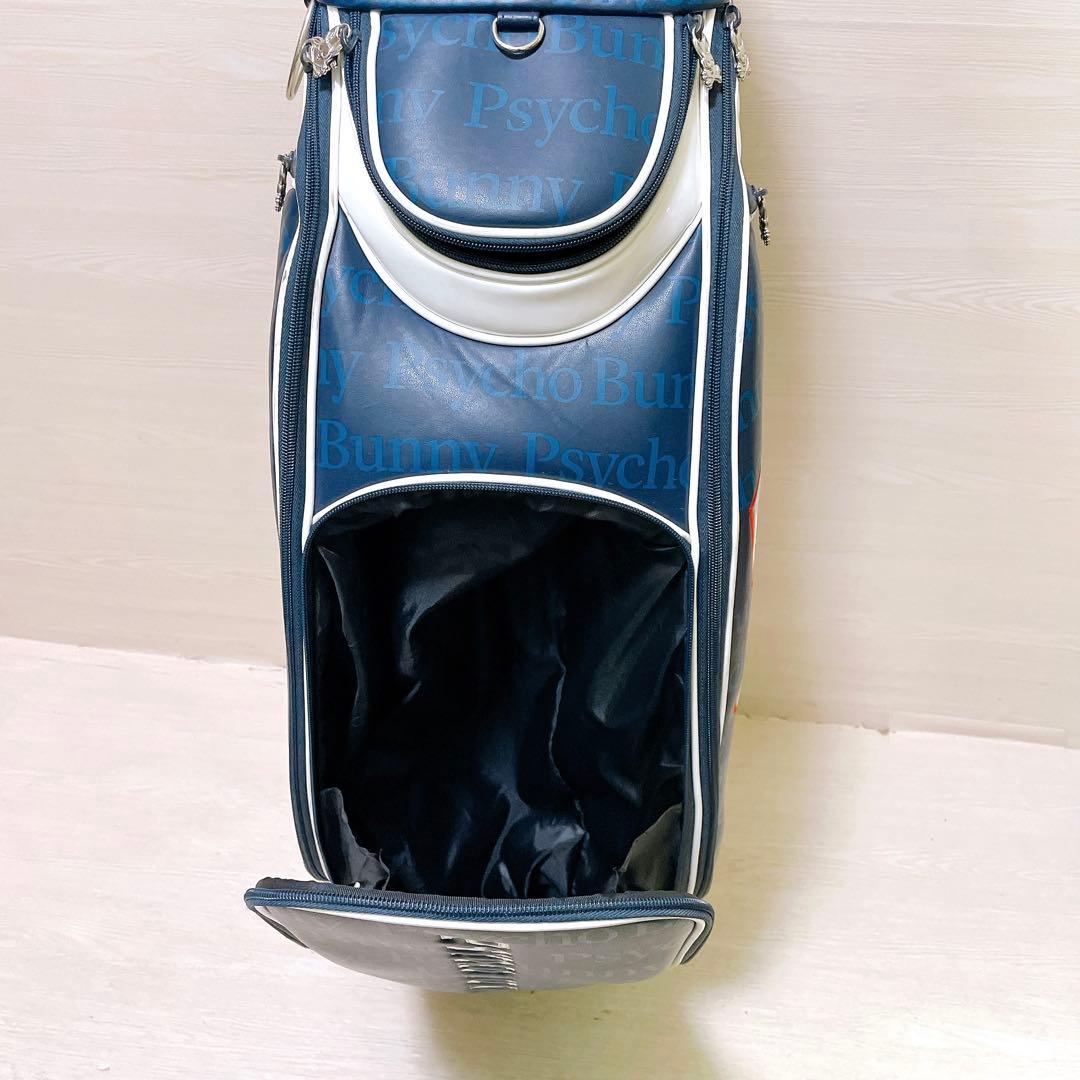 良品 PSYCHO BUNNYサイコバニー キャディバッグ 9.5型 総柄 紺