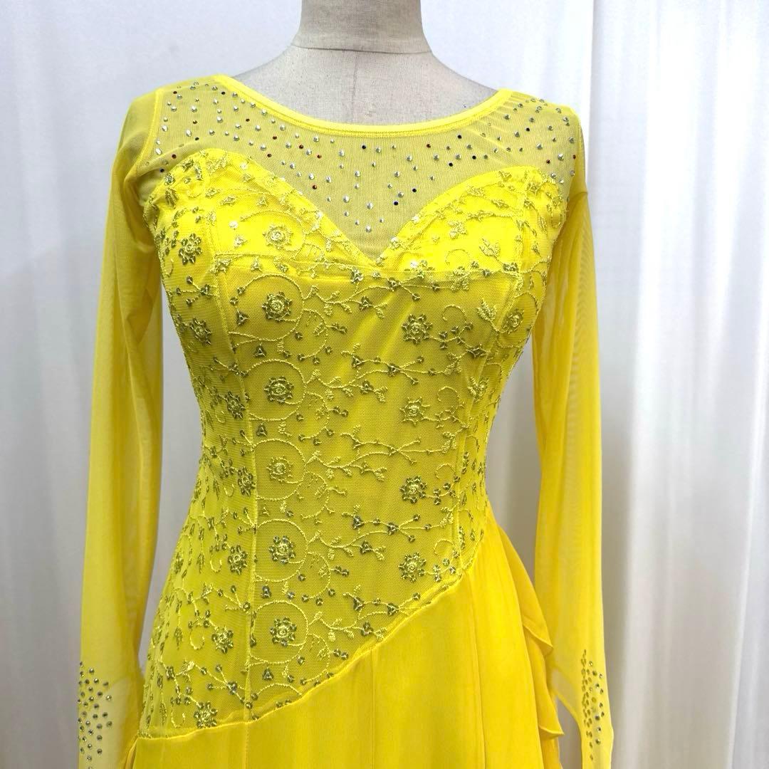 Y6071★M イエロー レース スタンダードドレス 社交ダンス