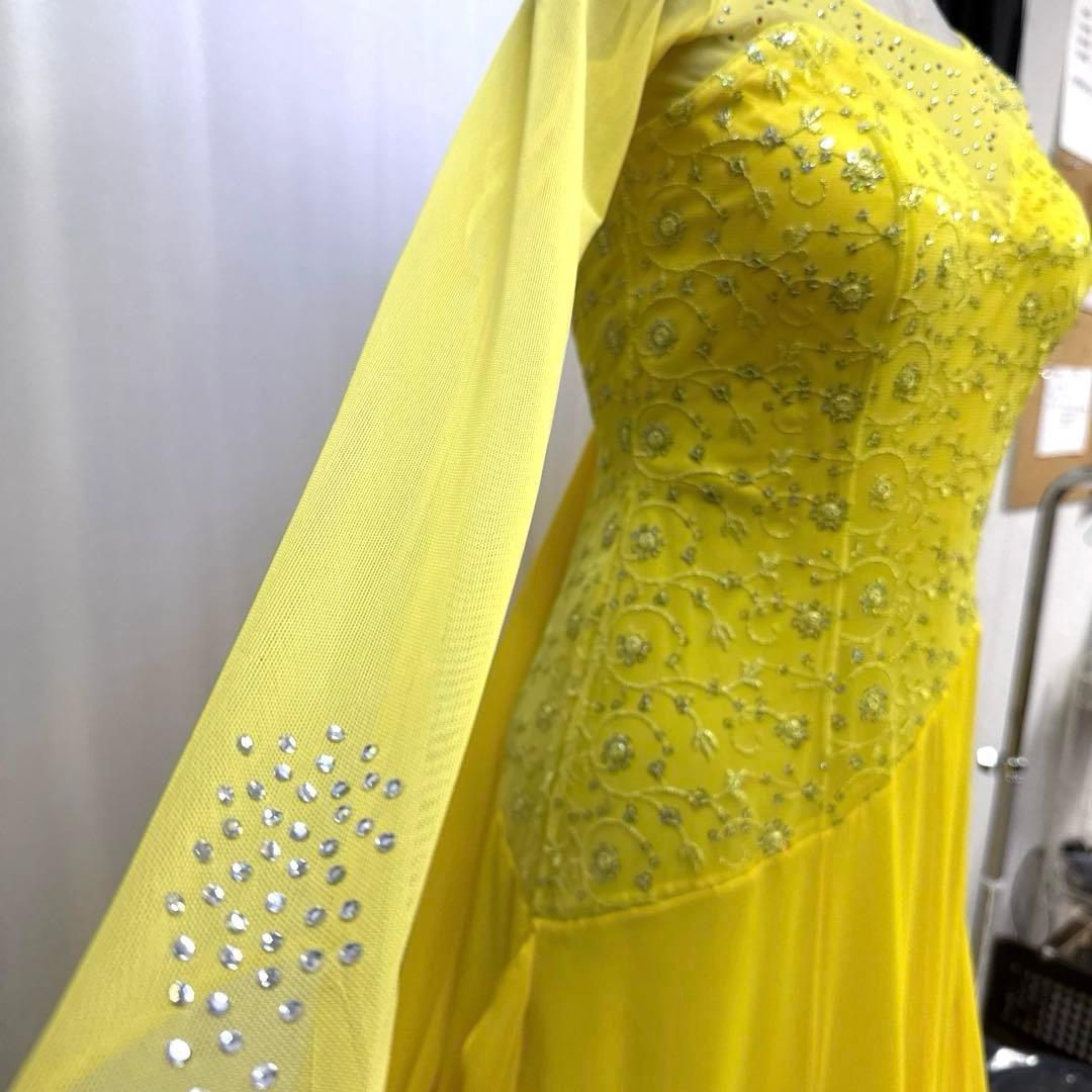 Y6071★M イエロー レース スタンダードドレス 社交ダンス