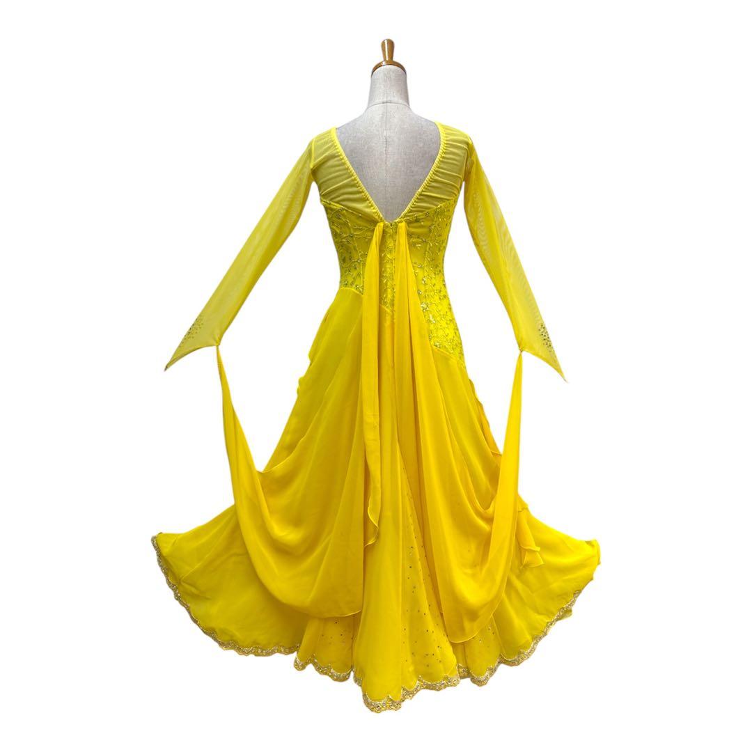 Y6071★M イエロー レース スタンダードドレス 社交ダンス