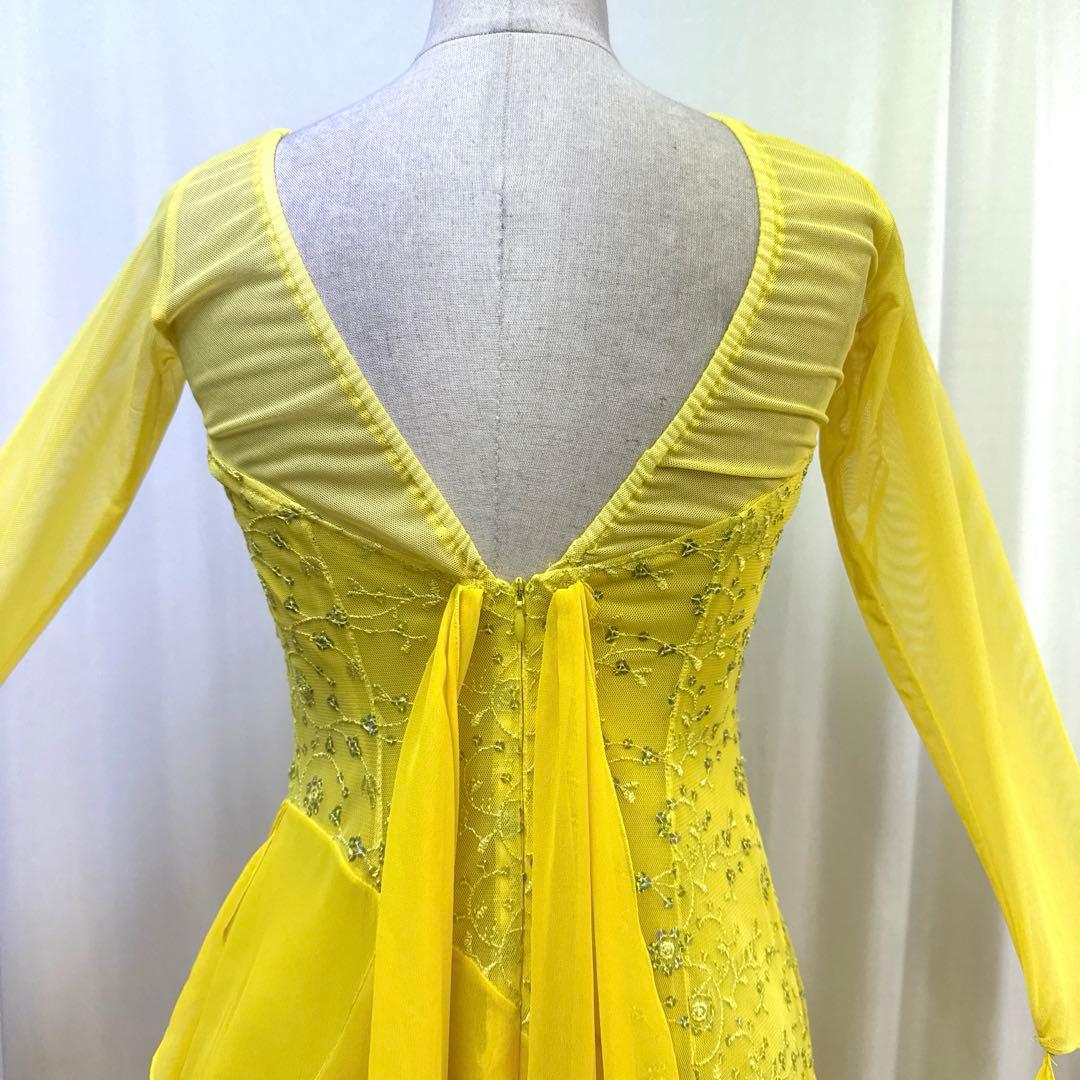 Y6071★M イエロー レース スタンダードドレス 社交ダンス