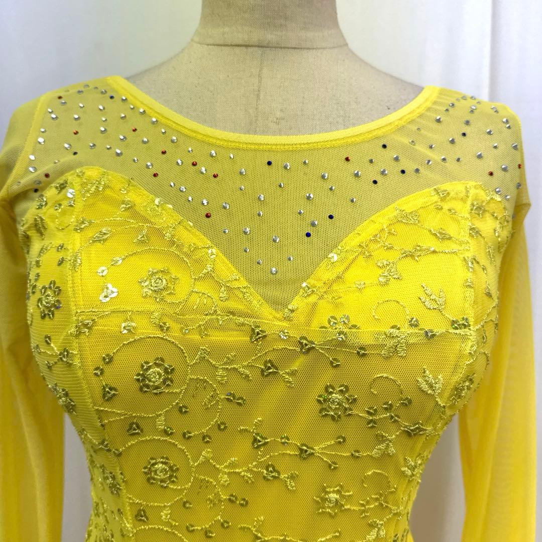 Y6071★M イエロー レース スタンダードドレス 社交ダンス