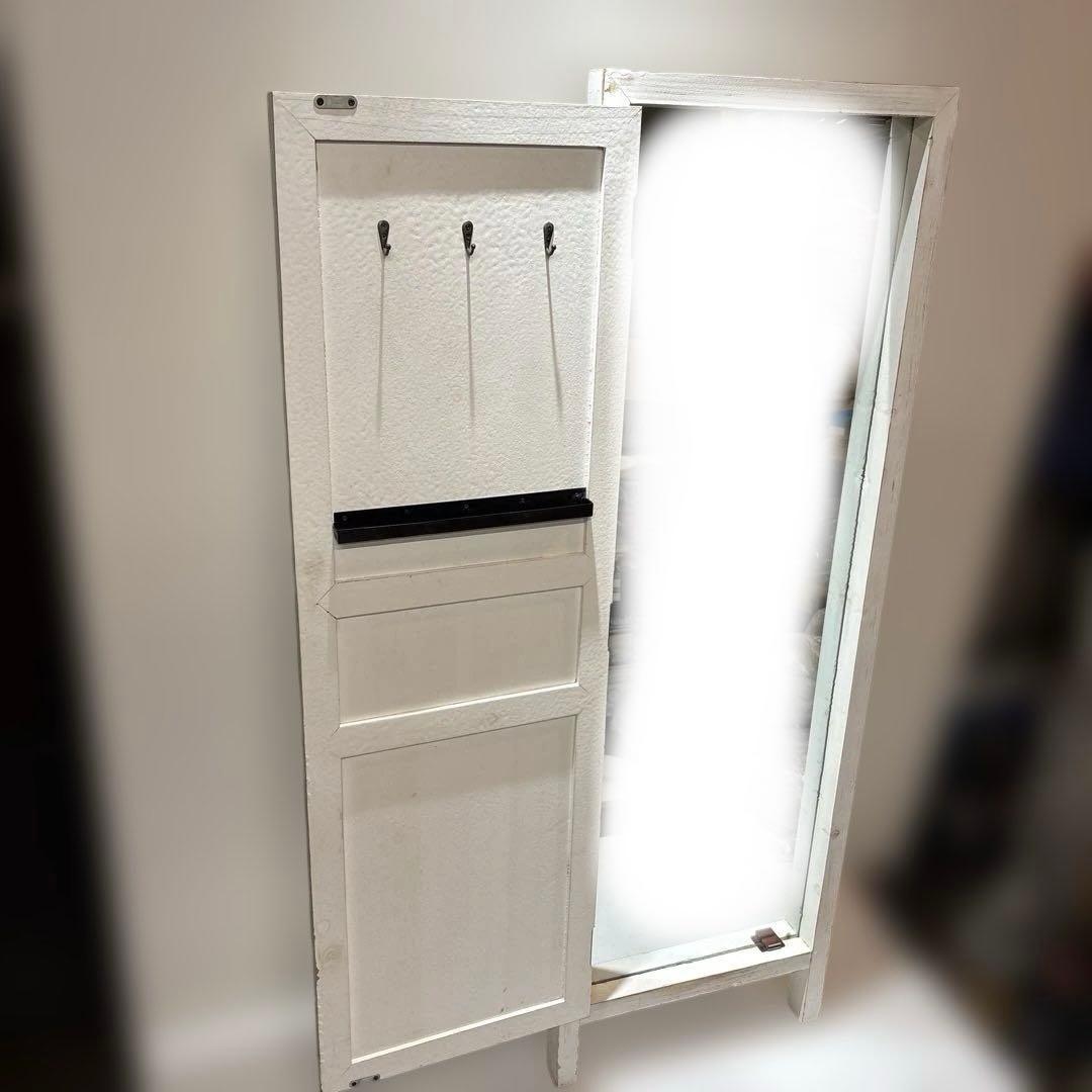ヴィンテージ風 ホワイト ドアスタンドミラー シャビー 北欧 アンティーク
