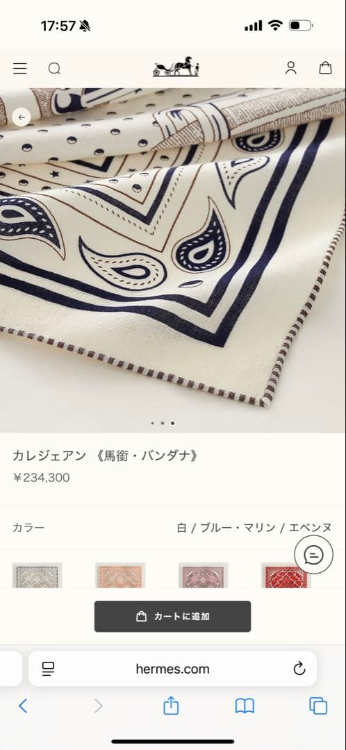 新品未使用　エルメス　2026新作　カレジェアン 《馬銜・バンダナ》本物保証