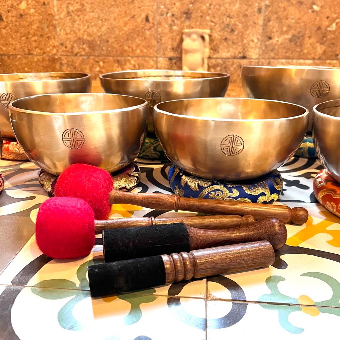 新春SALE フルムーン 特大 セブンチャクラ マットゴールド シンギングボウル